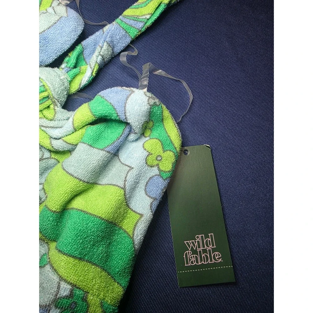 Wild Fable XS Green Blue Psychedelic Floral Terry Cloth Halter Romper NWT